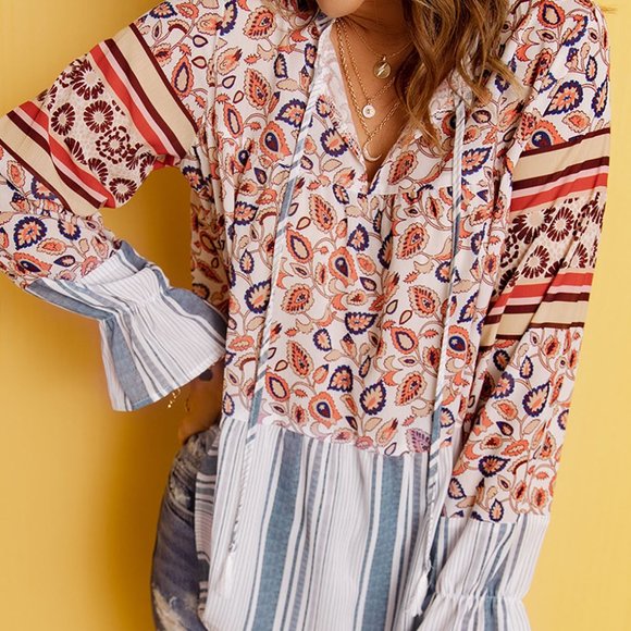 Tops - 💜 New Floral Stripped Loose Fit Blouse